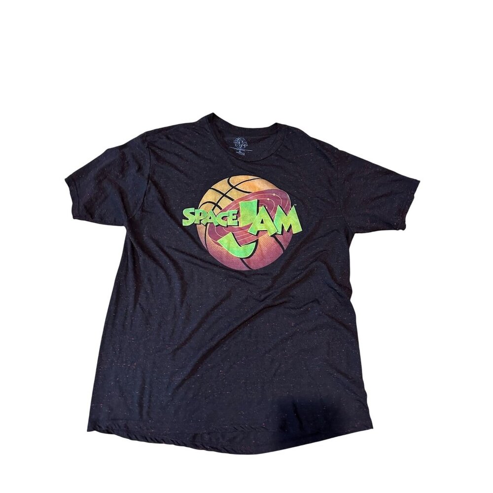 Space Jam Black Speckled T-Shirt – XL – Retro Basketball Logo Tee‎